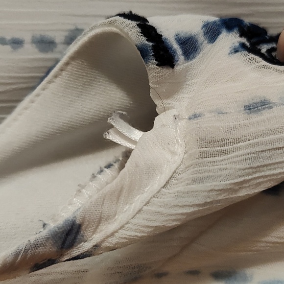 Knox Rose Boho Tie-Dye Chiffon Babydoll Dress Navy White Embroidered Tassels XXL - Picture 10 of 13